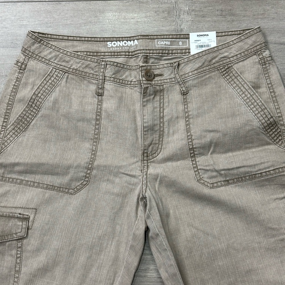 Women's Sonoma 8 Medium Capri Pants Cargo Twill Fossil Tan Straight Mid Rise NWT - Picture 5 of 11